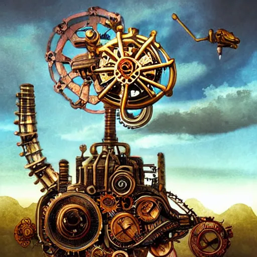 Image similar to giant mechanical rose, steampunk, fantasy art, sky, detailed