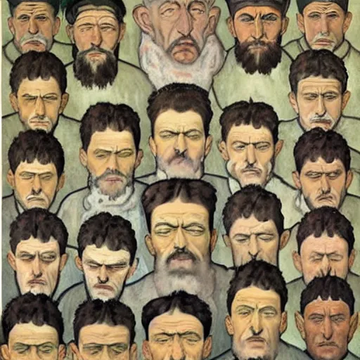 Image similar to faces of anxiet, xanax, painted by ferdinand hodler