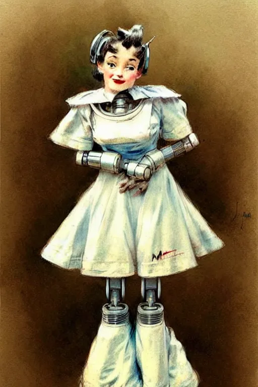 Image similar to (((((1950s maid robot art . muted colors.))))) by Jean-Baptiste Monge !!!!!!!!!!!!!!!!!!!!!!!!!!!