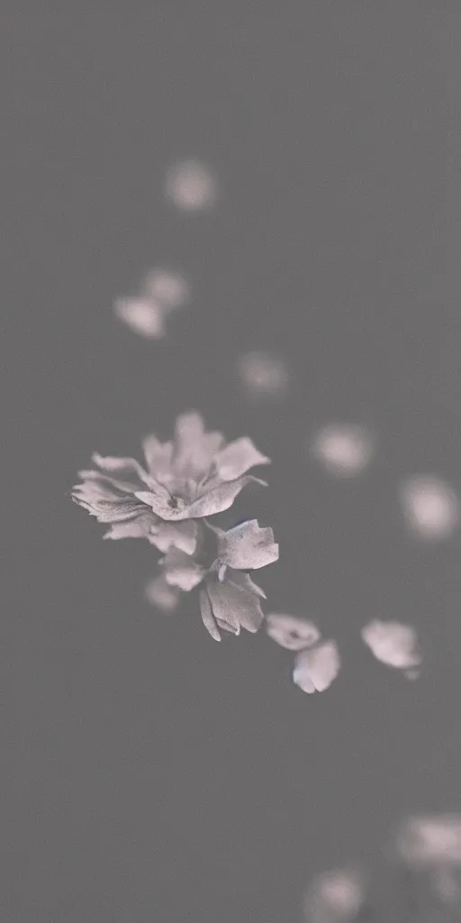 Prompt: fragile and delicate pressed flower collage, dark and moody, shallow dof 8k