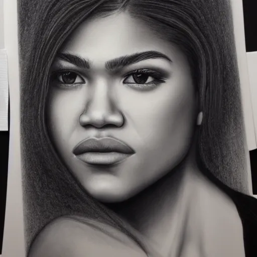 Prompt: a realistic close - up portrait of a zendaya, charcoal drawing, intricate, high definition, 4 k, trending