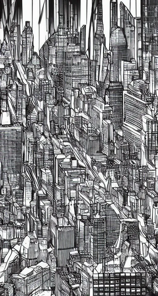 Image similar to cypherpunk full body illustration of nyc, cameras, black and white, city street background with high tall buildings, central park, abstract landscape, highly detailed, finely detailed