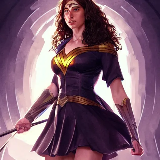 Image similar to ultra realistic illustration, gal gadot as hermione granger anime, intricate, elegant, highly detailed, digital painting, artstation, concept art, smooth, sharp focus, illustration, art by artgerm and greg rutkowski and alphonse mucha and wlop