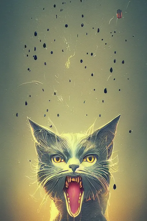 Image similar to demon cat. art by mike winkelmann, sticker, illustration, highly detailed,