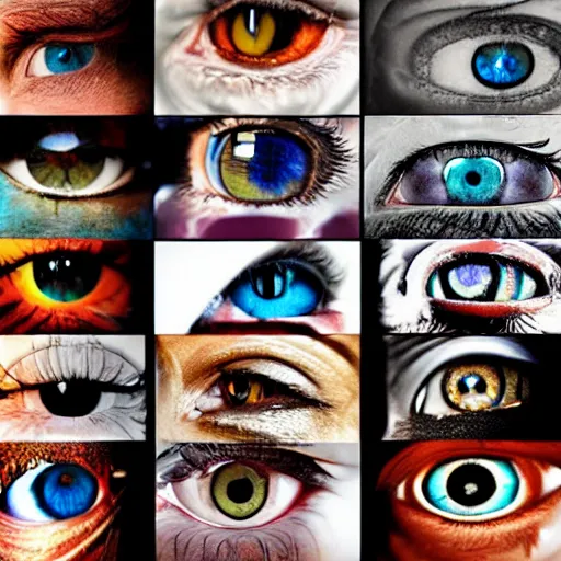 Image similar to collage, eyes, reflections, wall of eyes, hd photograph