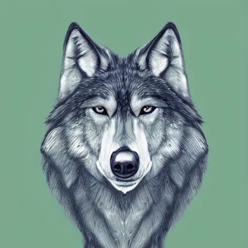 Image similar to Beautiful portrait drawing of an anthro anthropomorphic mint-wolf, wearing a cute pastel t-shirt, in Summer, at a forest. digital art