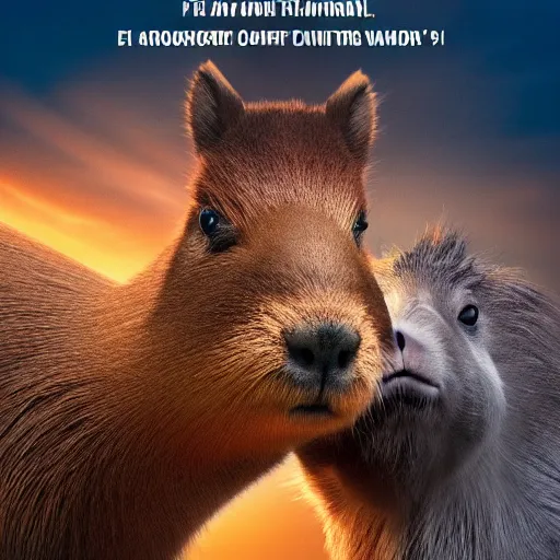 Image similar to Movie Poster Of A Capybara With His Human Friend Epic, Cinematic, 4K