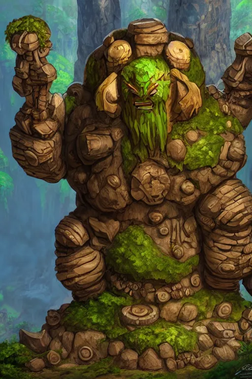 Image similar to zelda fantasy art giant golem troll wood rock greeble gemstone, global illumination ray tracing hdr fanart arstation by sung choi and eric pfeiffer and gabriel garza and casper konefal