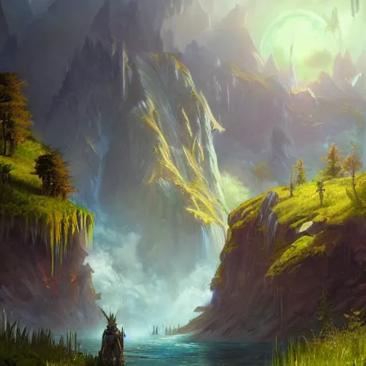 world of warcraft landscape, oil painting, by greg | Stable Diffusion