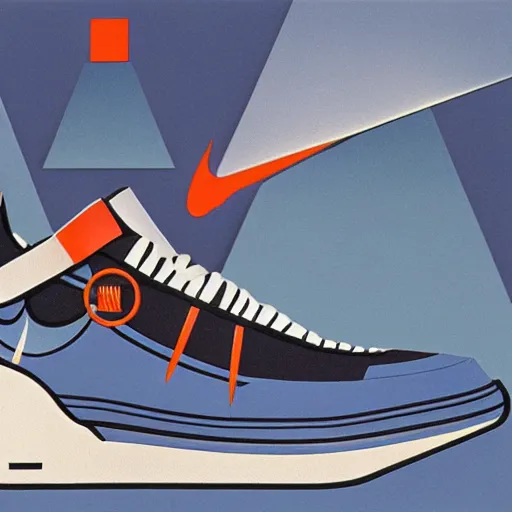 Prompt: retro futuristic Nike Space Hippie x Off-white sneakers by syd mead, matte painting, geometric shapes