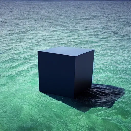 Prompt: A cube in the middle of the sea in the style of Richard Serra