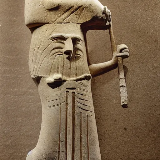 Image similar to Urartian poterie à l'engobe, representing Ur-Enkidu wielding his sacred mace, 2000 B.C, Musée du Louvre catalogue photography