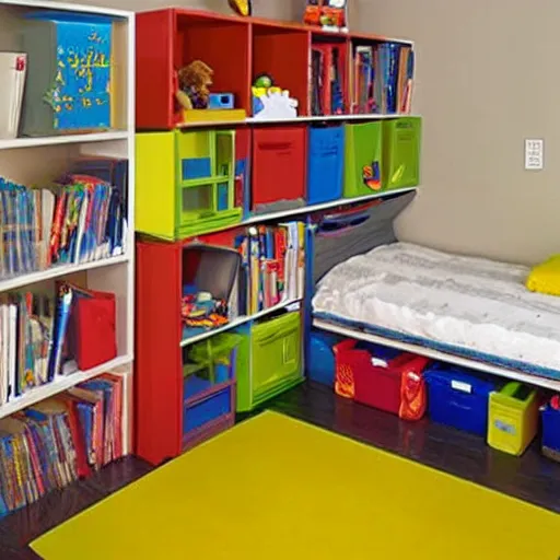 Prompt: A kid’s room where the floor is lava