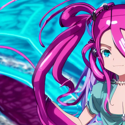 Prompt: stunningly beautiful omnipotent megalomaniacal anime goddess with porcelain skin, pink twintail hair and mesmerizing cyan eyes, symmetrical perfect face smiling in a twisted, mischievous, devious and haughty way while looking down upon the viewer, mid view, hyperdetailed, 2 d, 8 k