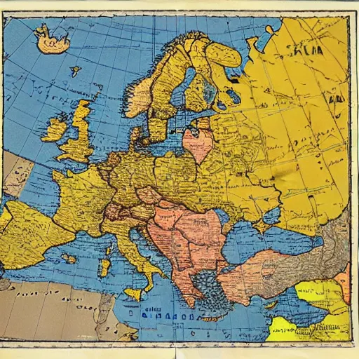 Prompt: map of europe with USSR highlighted, 1945