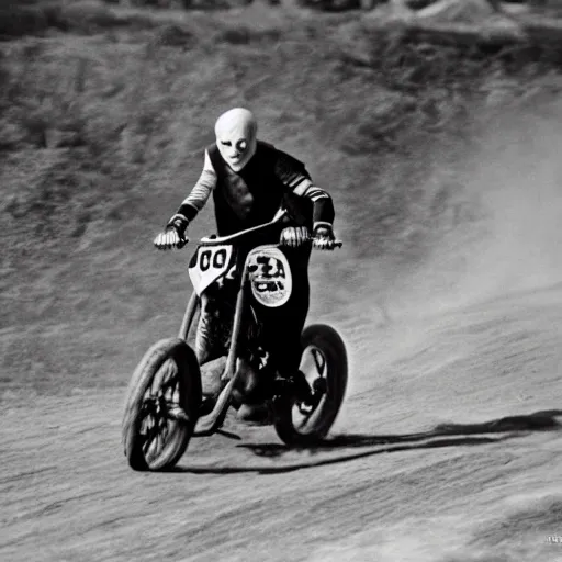 Image similar to nosferatu is riding a motocross, sport photography