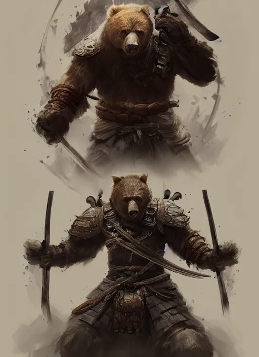 Image similar to samurai werebear, d & d, fantasy, portrait, highly detailed, digital painting, trending on artstation, concept art, sharp focus, illustration, art by artgerm and greg rutkowski and magali villeneuve