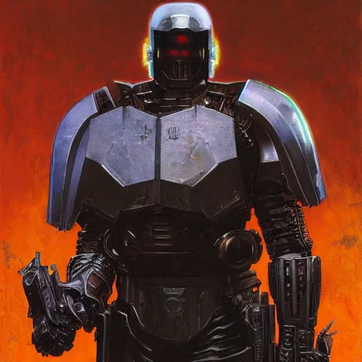 Prompt: the doomslayer as a cyberpunk knight, closeup portrait art by norman rockwell and donato giancola and greg rutkowski