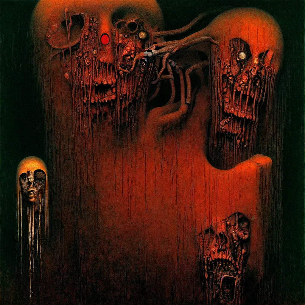 Image similar to a painting by beksinski, Giger, and Caravaggio