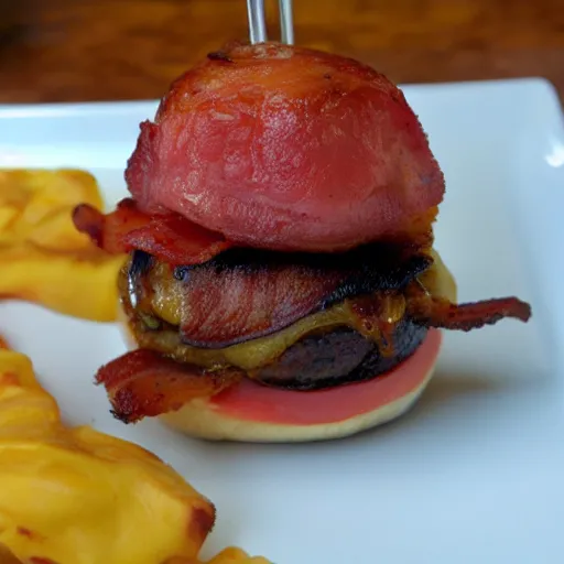 Image similar to bacon wrapped bacon cheeseburger with kevin bacon inside