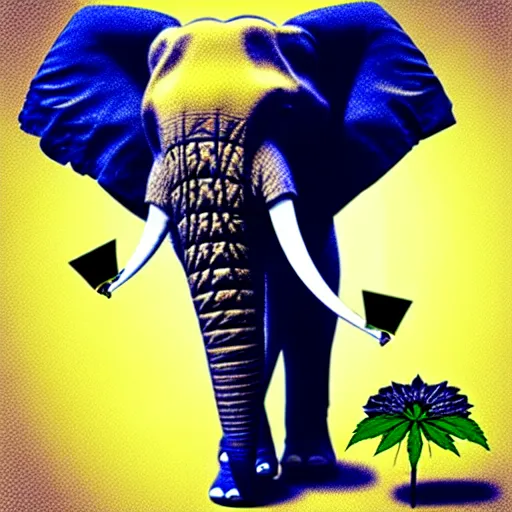 Image similar to an elephant smoking weed and getting high