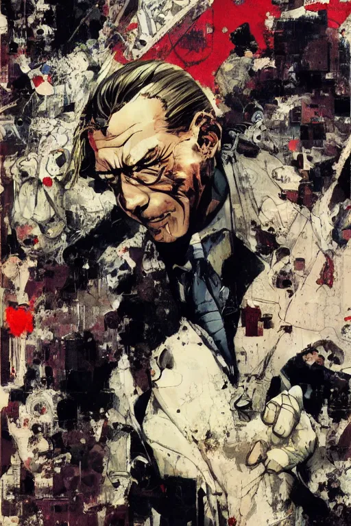 Prompt: full page illustration of a man wearing a suit with a human heart for a head, by Katsuhiro Otomo, Q Hayashida, Phil hale, Ashley wood, Ilya repin, frank frazetta, 8k, hd, high resolution print