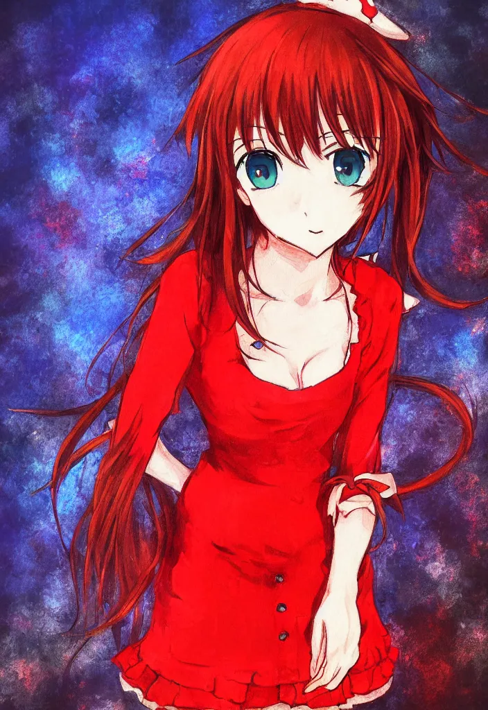 Image similar to medium shot portrait, a cute red outfit, tokyo anime scener, very anime in impressionist style, anime trending artwork, anime painter studio, by claude monet