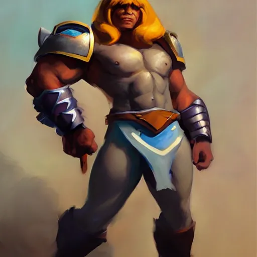 Prompt: greg manchess portrait painting of gorgeous he - man the master of the universe as overwatch character, medium shot, asymmetrical, profile picture, organic painting, sunny day, matte painting, bold shapes, hard edges, street art, trending on artstation, by huang guangjian, gil elvgren, ruan jia, greg rutkowski, gaston bussiere