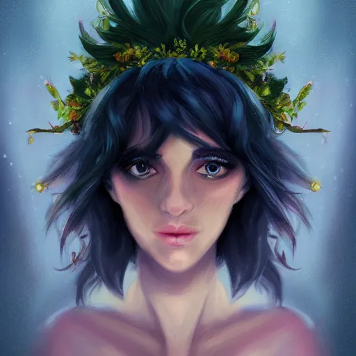 Image similar to A professionaly painted portrait of an archfey, 4k, painted by Rebecca Sugar, trending on artstation, tasteful, bokeh, hyperrealistic, highly detailed, good proportions