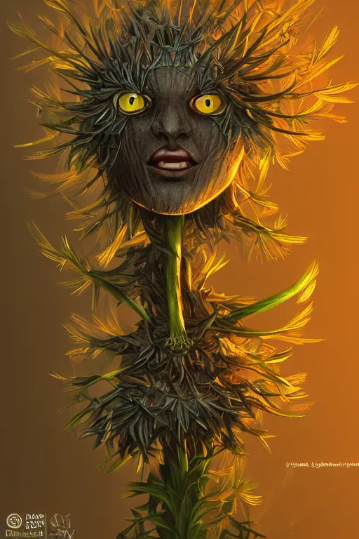 Prompt: a humanoid figure dandelion plant monster, amber eyes, highly detailed, digital art, sharp focus, ambient glow, trending on art station, anime art style