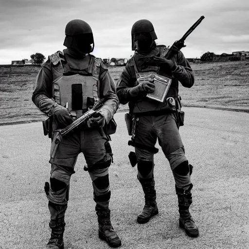 Special Forces in grey uniform with black body armor