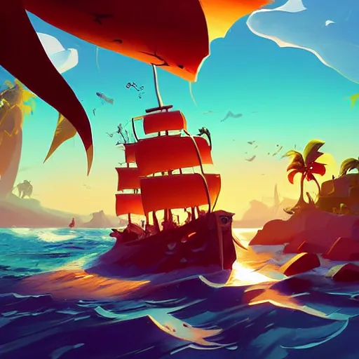 Image similar to painting treasure on sea of thieves game smooth median photoshop filter cutout vector, behance hd by jesper ejsing, by rhads, makoto shinkai and lois van baarle, ilya kuvshinov, rossdraws global illumination