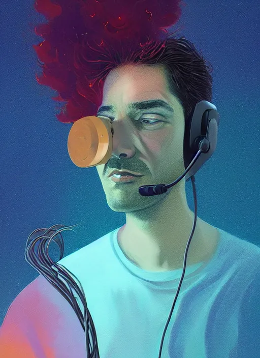 Prompt: portrait of a telemarketer wearing a headset, hot plumes of steam rising, Alena Aenami, Petros Afshar, Noah Bradley, Anton Fadeev, Anato Finnstark, Steve Henderson, Filip Hodas, Mark Keathley, Thomas Kinkade, Phil Koch, Gilbert Williams, Mike Winkelmann, Beeple