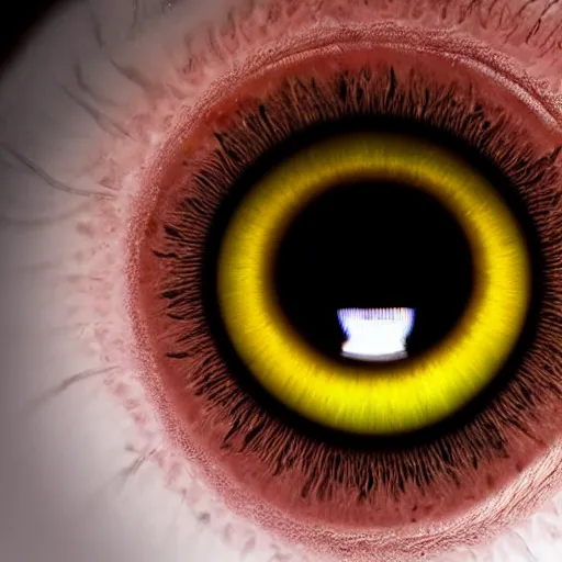 Image similar to A close up of a human eye, with the iris and pupil clearly visible, in bright colors.