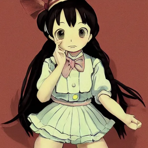 Image similar to little girl, sailor suit, artwork in made in abyss art style, inspired in balthus, clean details, baby color palette, candy, anatomically proportional
