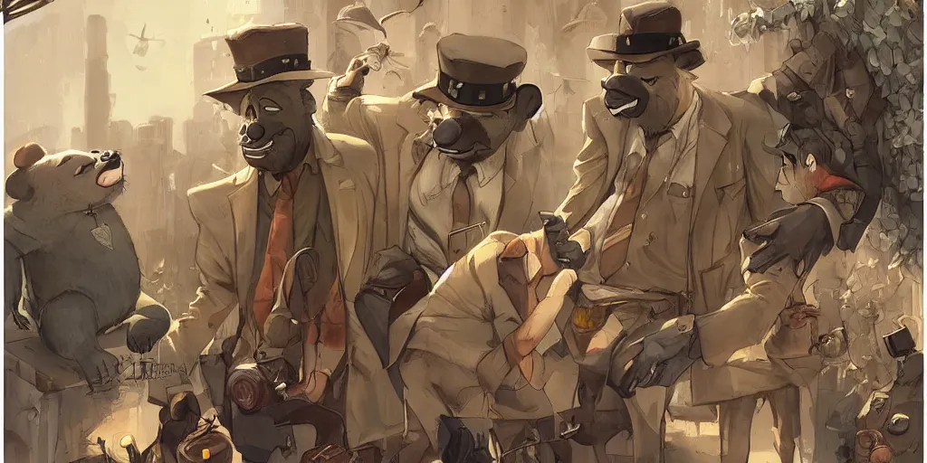 Prompt: [ koala detective ] in the style of blacksad by stanley artgerm lau, wlop, rossdraws, james jean, andrei riabovitchev, marc simonetti, and sakimichan, trending on artstation in disco elysium