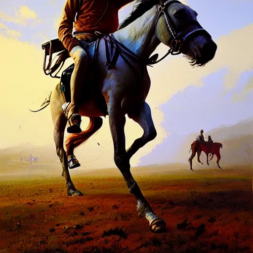 Image similar to а man carries a horse over him, hyperrealism, no blur, 4 k resolution, ultra detailed, style of ron cobb, adolf hiremy - hirschl, syd mead, ismail inceoglu, rene margitte