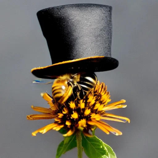 Image similar to a photo of a honeybee wearing a top hat