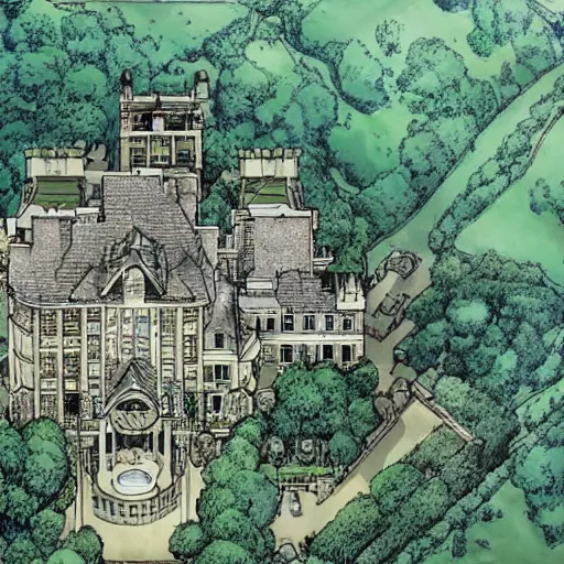 Image similar to aerial view of the x - mansion, by jim lee