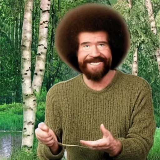 Image similar to screaming bob ross looks like a tree