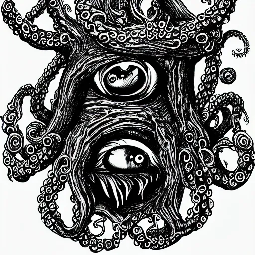 Prompt: monster made of tentacles eyes and mouths escaping from a lab