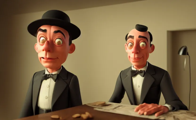 Image similar to buster keaton in disney pixar style, volumetric lighting, octane render, unreal engine, very detailed