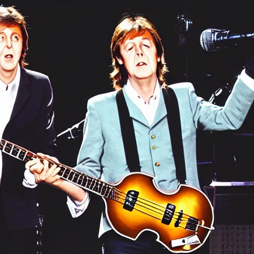 Image similar to Paul McCartney and John Lennon in concert, 2019