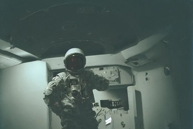 Image similar to a military soldier in outer space, film photography, soft lighting, nostalgia, 8 mm