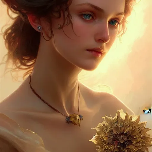 Image similar to beautiful young zuzanna bijoch, closeup, d & d, fantasy, intricate, elegant, highly detailed, digital painting, artstation, concept art, matte, sharp focus, illustration, art by artgerm and greg rutkowski and alphonse mucha