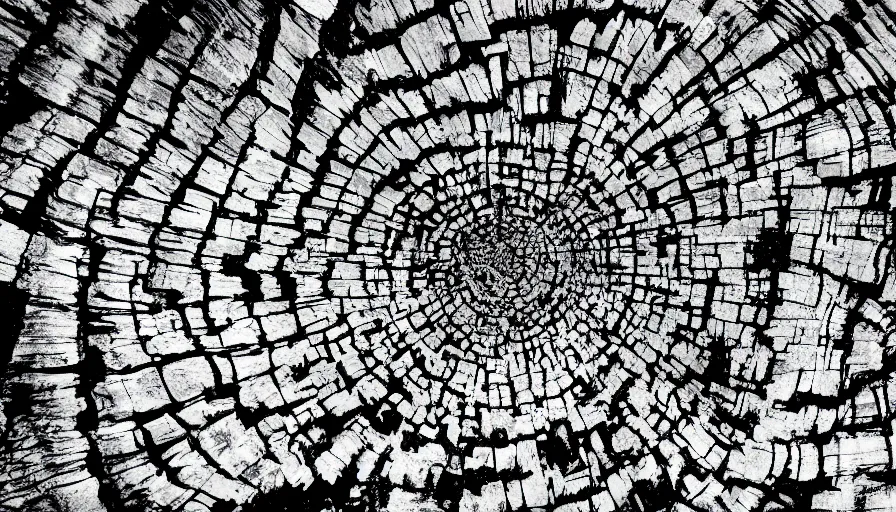 Prompt: petrified forest national park arizona in the style of bernie wrightson geode aesthetic abstract horror black and white