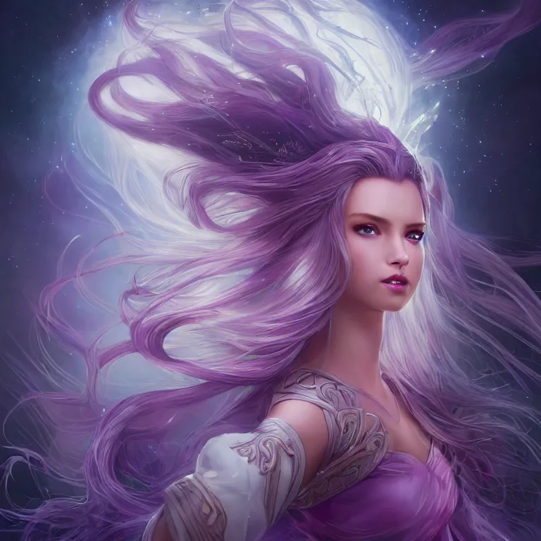 Image similar to beautiful cinematic fantasy poster, a beautiful princess like a disney princess hybrid with flowing illuminated hair, beautiful glowing galaxy eyes, wideshot ultrawide angle epic scale, hybrid from The Elden Ring and art direction by Darius Zawadzki ;by artgerm; wayne reynolds art station; cinematic quality character render; low angle; ultra high quality model; production quality cinema model;