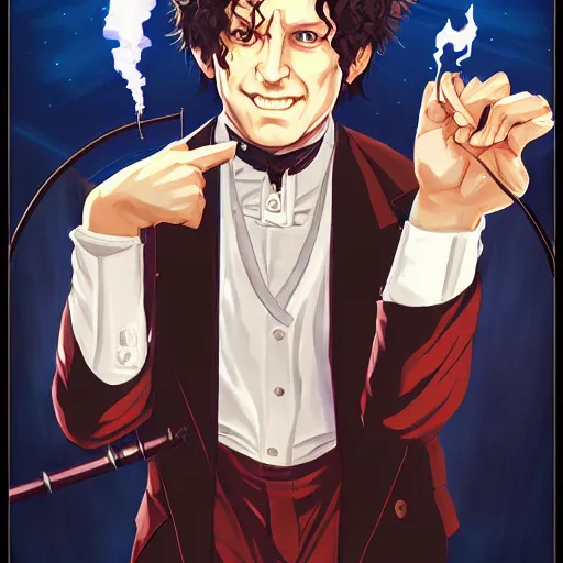 Prompt: portrait of harry houdini world greatest magician of the smokes and mirror, anime fantasy illustration by tomoyuki yamasaki, kyoto studio, madhouse, ufotable, square enix, cinematic lighting, trending on artstation