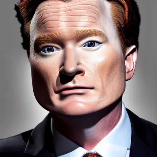 Image similar to photo portrait of the lovechild of conan o'brien, stephen colbert, jimmy kimmel, jimmy fallon, and seth meyers, realistic, hyperrealistic, 8 k resolution, hd quality, very detailed, highly detailed, intricate details, real life, real world, trending on artstation, digital art, really realistic, very realistic, headshot, head in frame, photograph, portrait