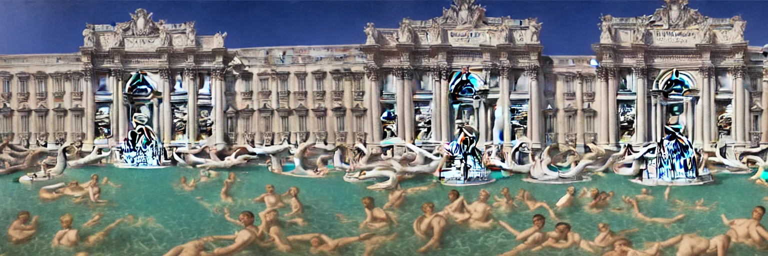 Prompt: trevi fountain oil painting magritte